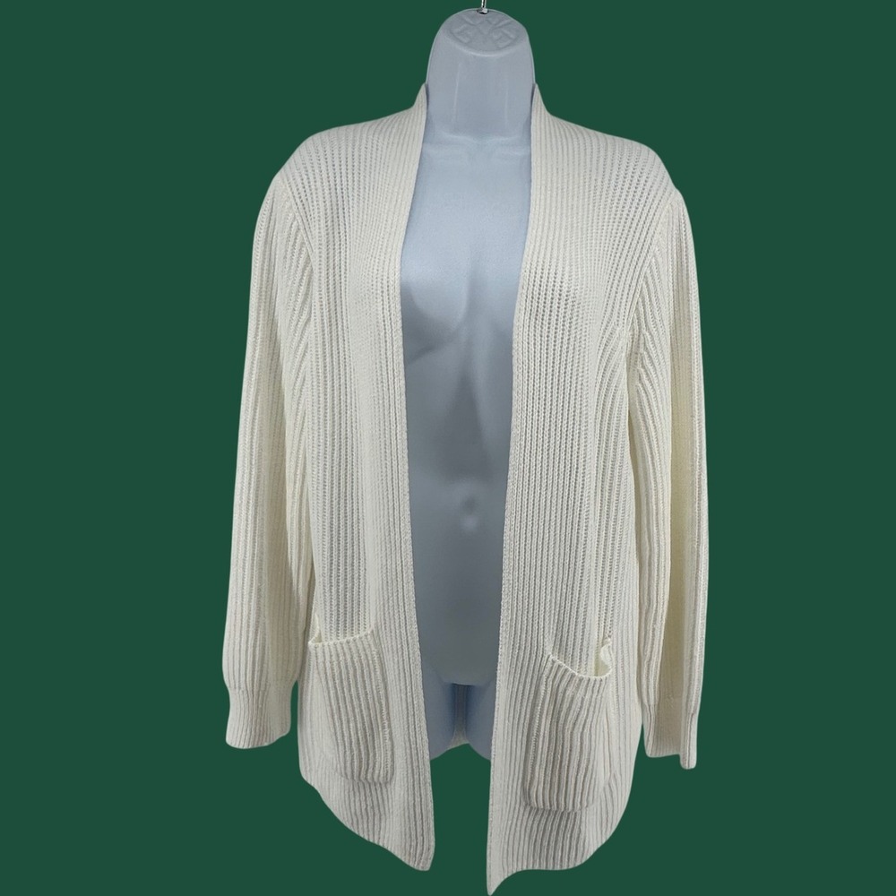 Madewell Cotton Cardigan Sweater Open Front Fisherman Coastal Women Size M White